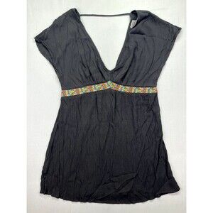 Xhilaration Sz L V Neck Empire Waisted‎ Blouse Black Open Back Cottagecore